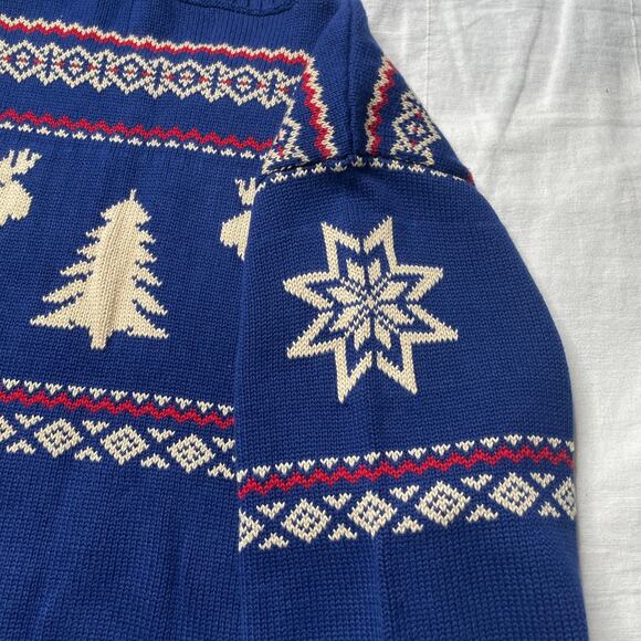 NWT American Living Blue Nordic Fair Isle Knit Sweater Men's XL Moose Cotton - Picture 5 of 6